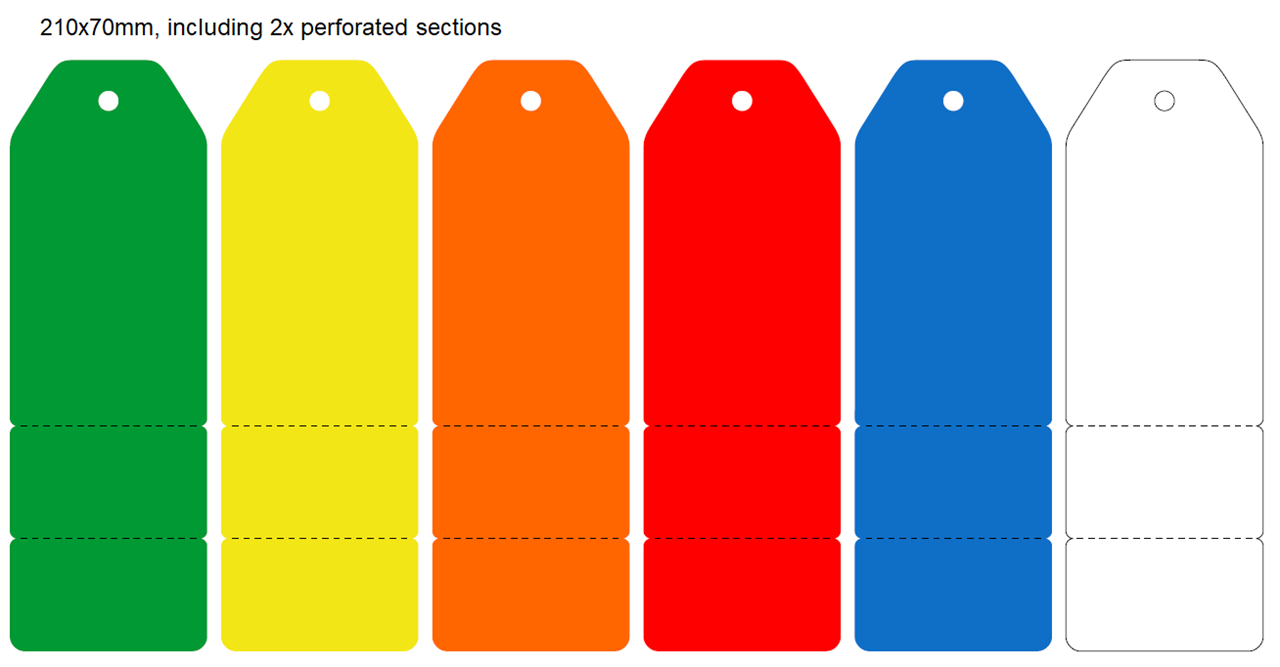 Picture of 210x70mm Colour-coded Blank Write-On Tags, with perforated tabs