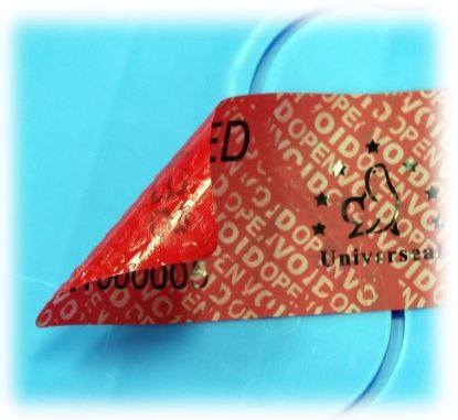 Non residue Security labels on tote box showing void