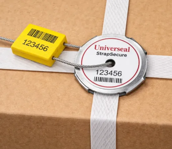 Pallet seal securing strapping