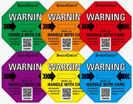 Shock / impact indicator labels for sensitive cargo