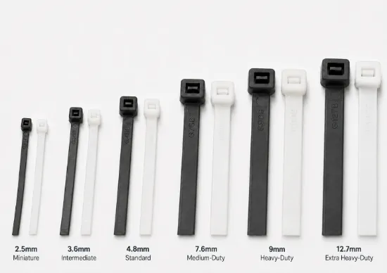 Plain cable ties size range from 2.5mm to 12.7mm
