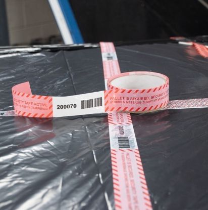 Pallet security tape, roll applied to on a pallet